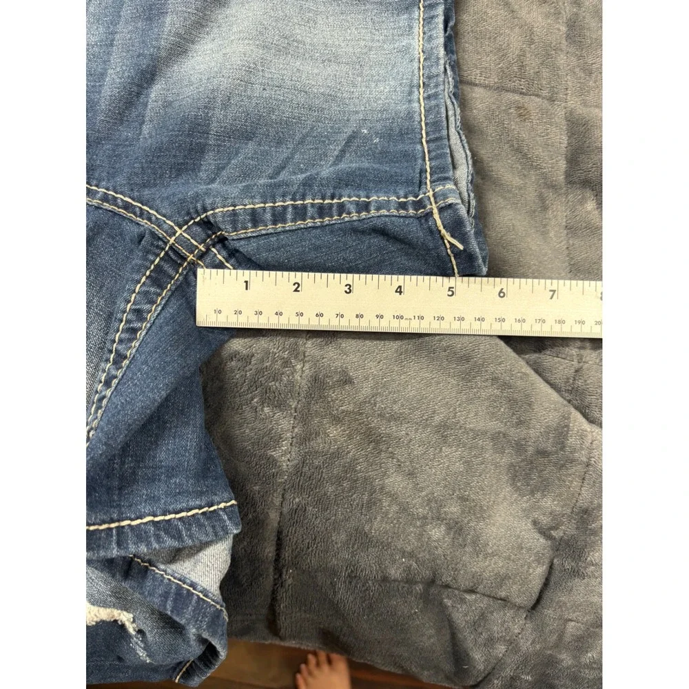 Seven7 Womens Size 10 Medium Wash Distressed Thick Stitch Denim Shorts Blue